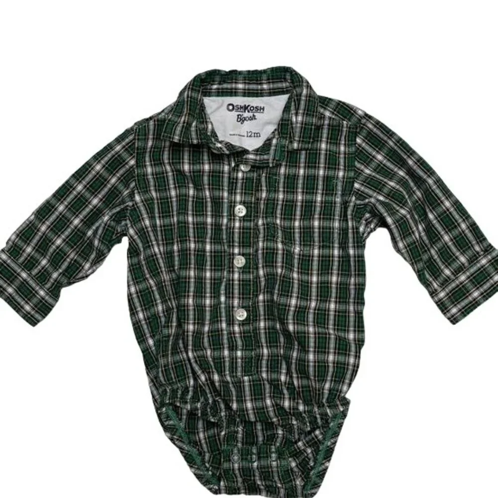 Oshkosh B'gosh Plaid Shirt Boys 12 Months One Piece Bodysuit Long Sleeves Cotton